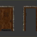 Stone Door Frames With Wooden Doors Closed And Open Metal Accents