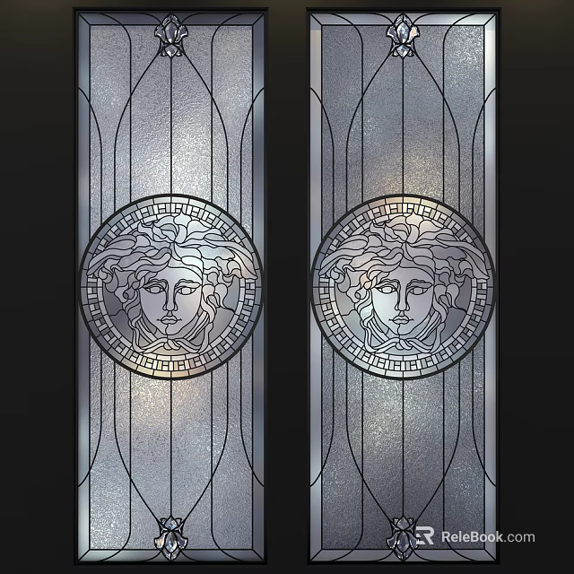 Classical Carved Windows With Symmetric Design Circular Portrait And Geometric Patterns 3d model 
