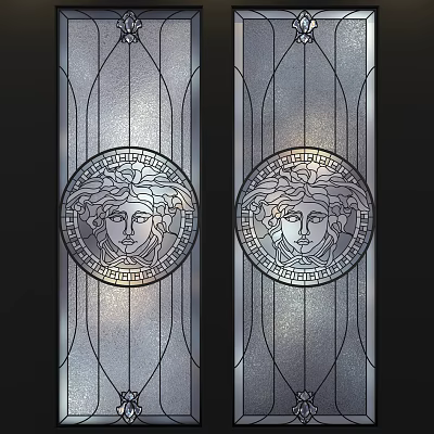 Classical Carved Windows With Symmetric Design Circular Portrait And Geometric Patterns 3d model