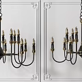 Vintage Gold And Black Chandelier With Multiple Candle Shaped Arms Design