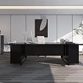 Modern Office Desk With Computer Monitor Office Supplies And Potted Plant In Bright Room