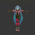Anime Girl With Teal Long Hair Twin Tails Pink Black Outfit Arms Outstretched