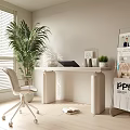 Cream Style Study Desk Office Bookshelf Shelf 3d model
