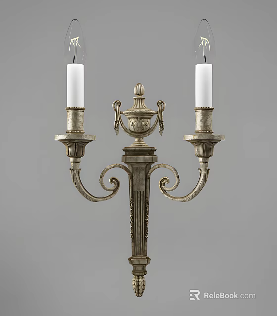 Classical Wall Sconce With Double Candle Holders And Decorative Scroll Design 3d model