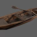 Handcrafted Vintage Wooden Boat with Rowing Oars and Interior Seats