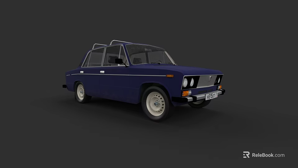 Blue Vintage Classic Car Featuring Retro Styling Steel Wheels And Old Design 3d model 