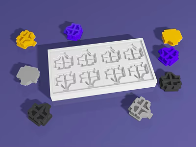 White Mold With Colorful Geometric Shapes Surrounding On Purple Background 3d model