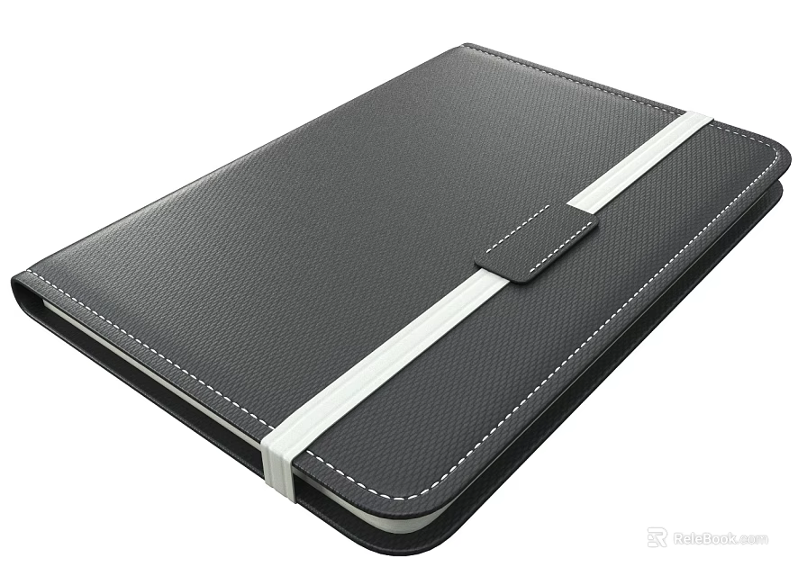 Black Leather Notebook with White Strap and White Stitching Sleek Design for Professional Use 3d model 