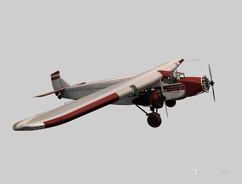 Vintage Red and White Passenger Airplane with Elegant Classic Propeller Design 3d model 