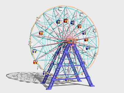 Ferris Wheel Amusement Park Ride with Colorful Cabins and Blue Steel Structure 3d model