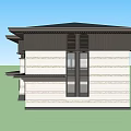 Two Story Detached Villa with Contemporary Traditional Style Large Glass Windows and Stone Exterior