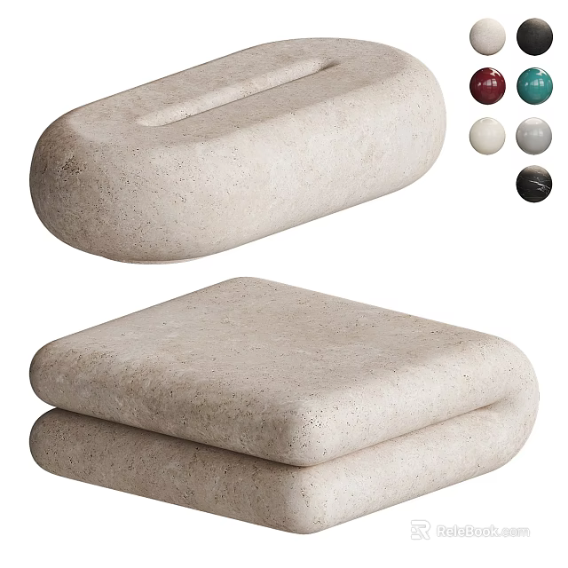 Beige Stone Coffee Table With Stacked And Curved Shapes Multiple Color Options 3d model 
