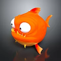 Adorable Orange Round Body Cartoon Aquatic Fish With Big Eyes Sharp Teeth And Spikes