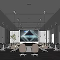 Modern Conference Room Interior With Long Table Ergonomic Chairs And World Map