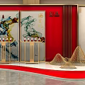 Traditional Chinese Interior Display With Red Screens Golden Frames And Calligraphy Art 3d model