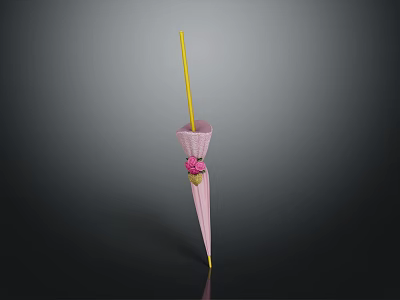 Stylish Pink Umbrella With Yellow Handle And Pink Flower Decoration 3d model
