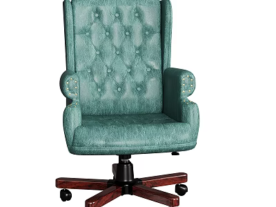 Light Blue Tufted Office Chair With Button Backrest Armrests And Wooden Base Wheels 3d model