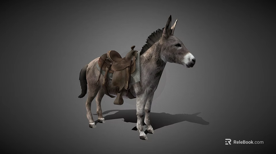 Gray Donkey Standing With Brown Leather Saddle On Gray Background 3d model