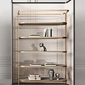 Modern Open Multi Layer Shelving Unit With Metal Frame And Decorative Items 3d model