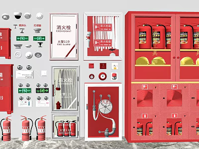 Comprehensive Fire Safety Equipment Collection With Extinguishers Cabinets And Signs 3d model