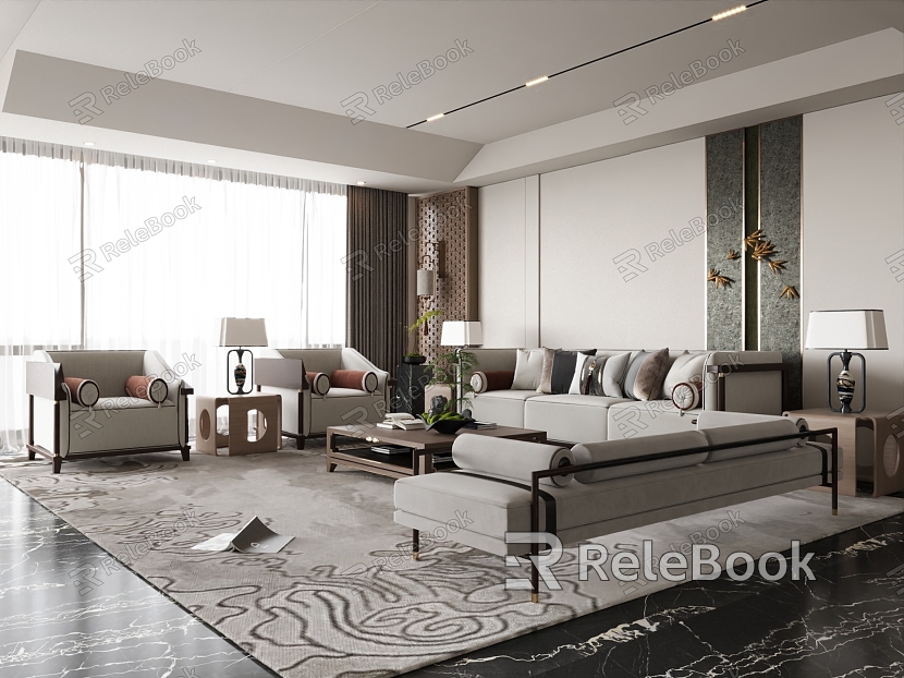 New Chinese Home Living Room Sofa Coffee Table Combination model