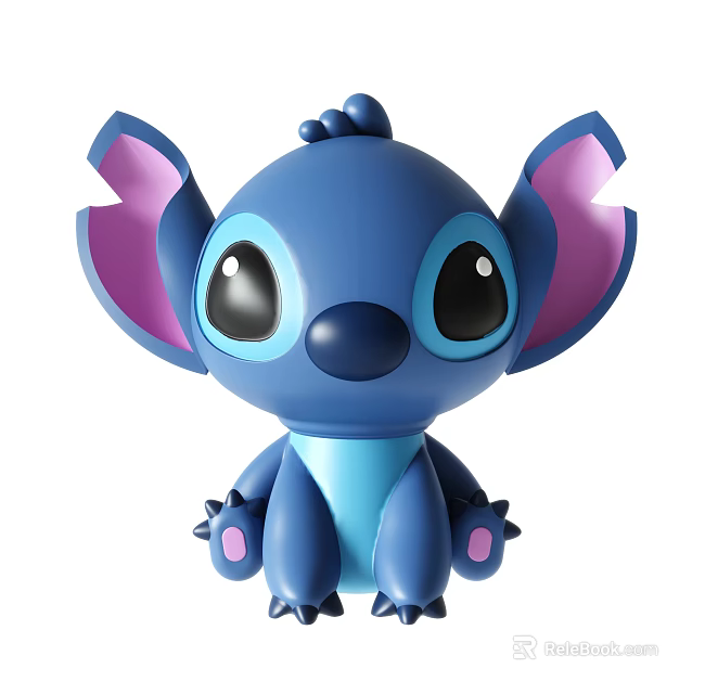 Adorable Blue Plush Doll with Large Black Eyes and Pink Inner Ears Design 3d model 