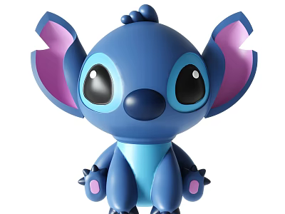 Adorable Blue Plush Doll with Large Black Eyes and Pink Inner Ears Design 3d model