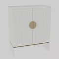 White Vertical Striped Cabinet With Round Gold Handle And White Base Stand