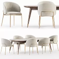 Round Modern Dining Table Set With Upholstered Chairs And Golden Metal Legs