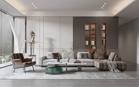 Modern living room modern sofa coffee table combination modern background wall 3d model