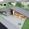 Modern Visitor Center With Gray Roof Wooden Structure And Green Surroundings