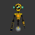 Yellow Robot Game and Movie Character With Black Eyes Green Glowing Parts Blue Transparent Sphere