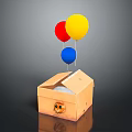 Open Cardboard Box With Red Yellow Blue Balloons And Smiley Face Design