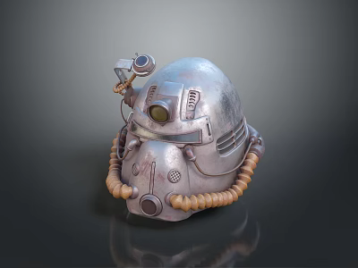 Retro Military Weapon Helmet Featuring Metallic Finish Round Viewport Tubing And Beaded Accents 3d model