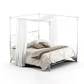 Double Bed With Metal Frame White Canopy Soft Bedding And Pillows Design 3d model