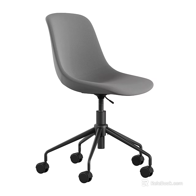 Modern Gray Office Chair with Ergonomic Curved Backrest and Black Five Star Base with Wheels 3d model 