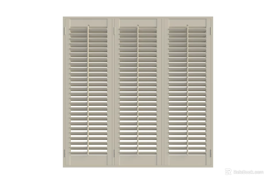 Classic White Three Panel Window Shutters With Horizontal Slats Design 3d model