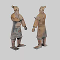 Pair of Ancient Ceramic Figures in Traditional Attire Showcasing Handcrafted Artistry