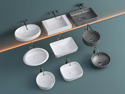 Different Shaped Bathroom Sinks With Ceramic And Marble Materials 3d model
