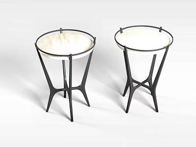 Tech Exhibition Hall Modern Round Side Tables With Light Marble Top And Black Metal Legs 3d model