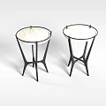 Tech Exhibition Hall Modern Round Side Tables With Light Marble Top And Black Metal Legs