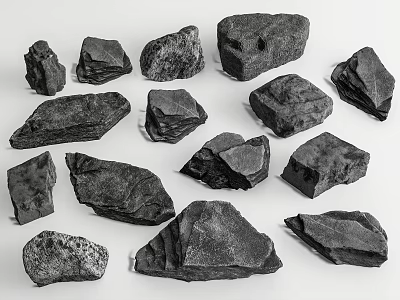 Black Stones and Wood Materials with Various Shapes for Decorative Use 3d model