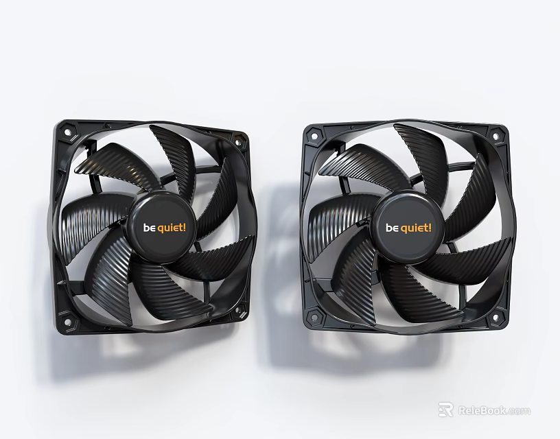 Two Black Be Quiet Air Conditioner Fans Featuring Square Design And Blade Structure 3d model 