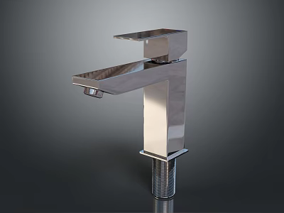 Sleek Modern Stainless Steel Faucet with Square Structure and Polished Surface 3d model