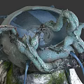 Decorative Garden Ornament Dragon Shaped Fountain With Bowl Shaped Basin And Moss Covered Stone Base