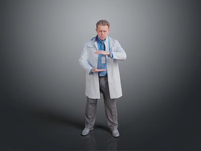 Male Doctor Wearing White Coat With Stethoscope Gesturing In Gray Background 3d model