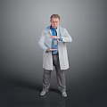 Male Doctor Wearing White Coat With Stethoscope Gesturing In Gray Background