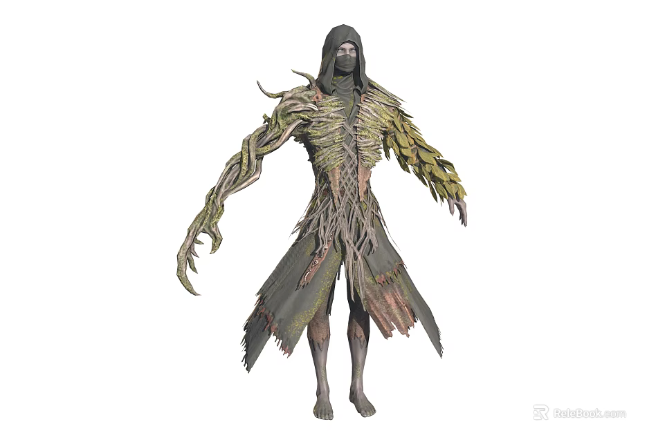 Game Movie Character With Withered Vines Bark Like Skin And Tattered Cloak 3d model 