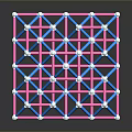 Geometric Pyramid Structure With Blue Pink Rods And White Connectors On Reflective Base