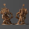 Two Detailed Bronze Warrior Statues Front And Back With Weapons And Decorations